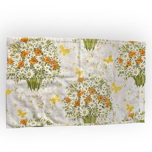 Vintage 1970s Floral Avacado Yellow Butterflies Floral Flowers Pillow Case Retro